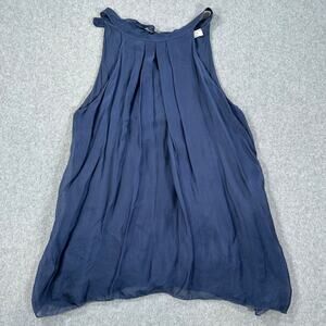 Sofia Blue Pleated Tunic Tank Top Women's Small Navy Blue Made in Italy New